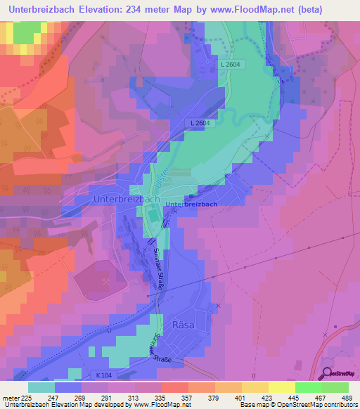 Unterbreizbach,Germany Elevation Map