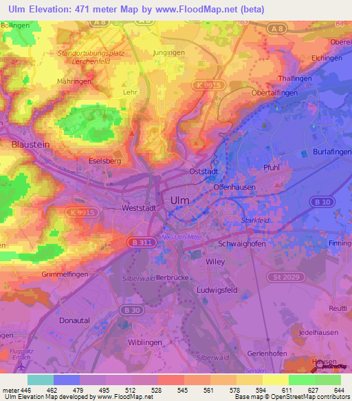 Ulm,Germany Elevation Map