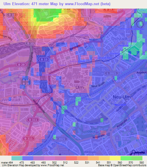 Ulm,Germany Elevation Map