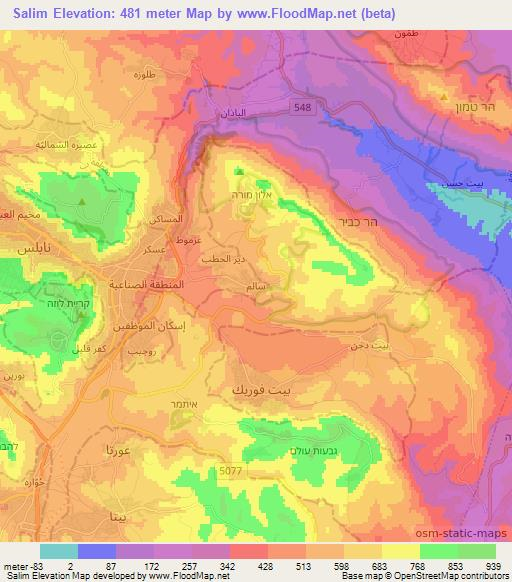 Salim,Palestinian Territory Elevation Map