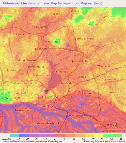 Uhlenhorst,Germany Elevation Map