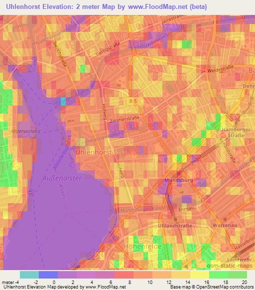 Uhlenhorst,Germany Elevation Map