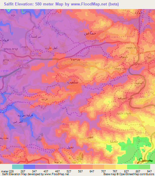 Salfit,Palestinian Territory Elevation Map