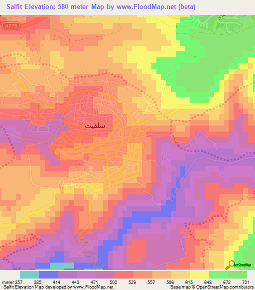 Salfit,Palestinian Territory Elevation Map