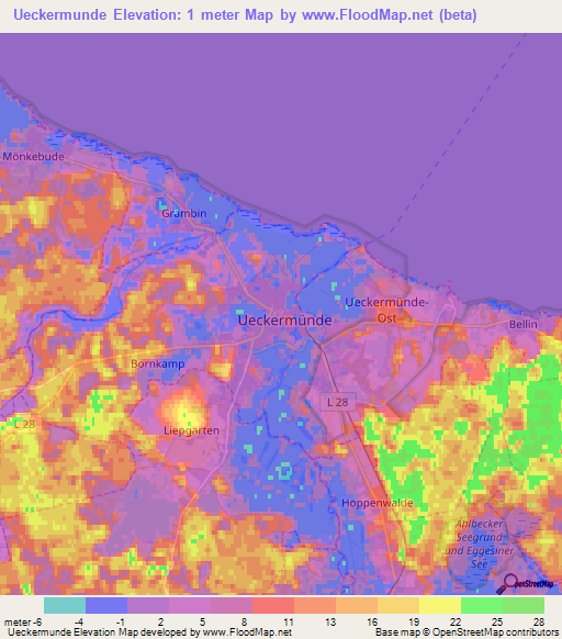 Ueckermunde,Germany Elevation Map