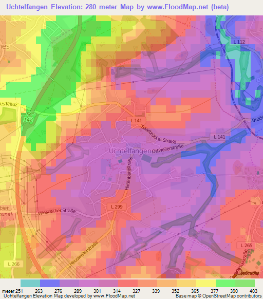 Uchtelfangen,Germany Elevation Map