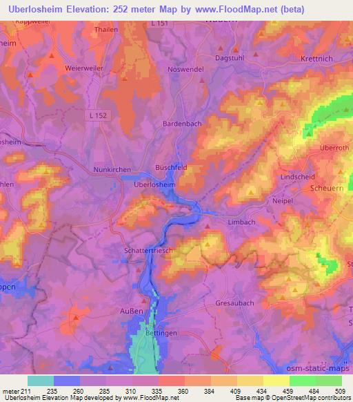 Uberlosheim,Germany Elevation Map