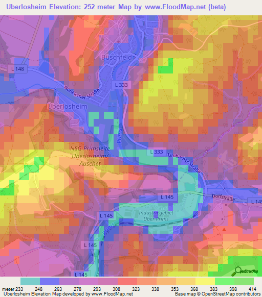 Uberlosheim,Germany Elevation Map