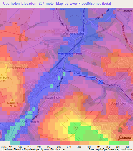 Uberhofen,Germany Elevation Map