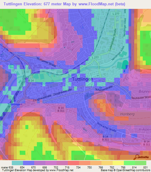 Tuttlingen,Germany Elevation Map