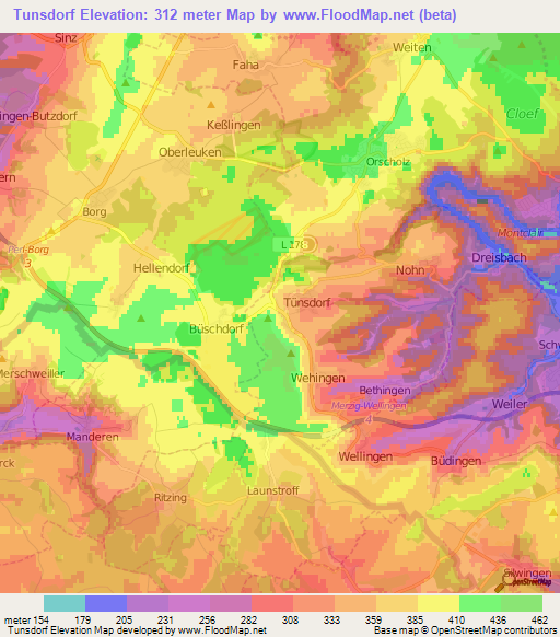 Tunsdorf,Germany Elevation Map