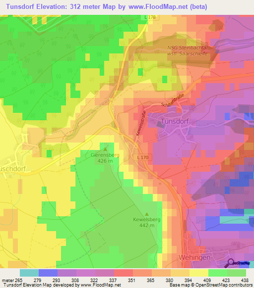 Tunsdorf,Germany Elevation Map