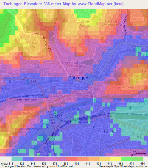 Tuebingen,Germany Elevation Map