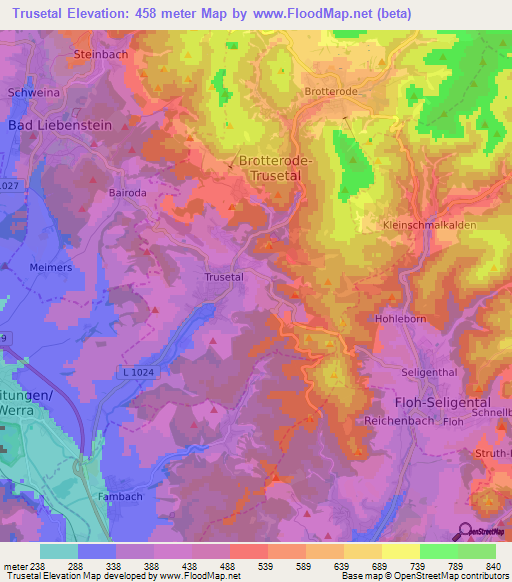 Trusetal,Germany Elevation Map