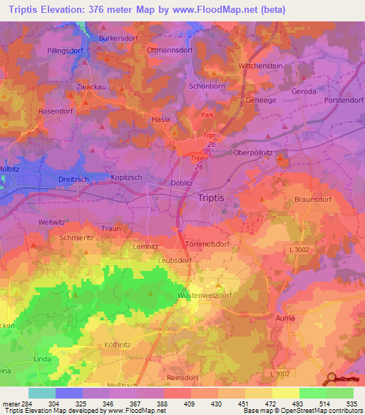 Triptis,Germany Elevation Map