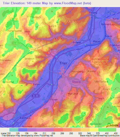 Trier,Germany Elevation Map