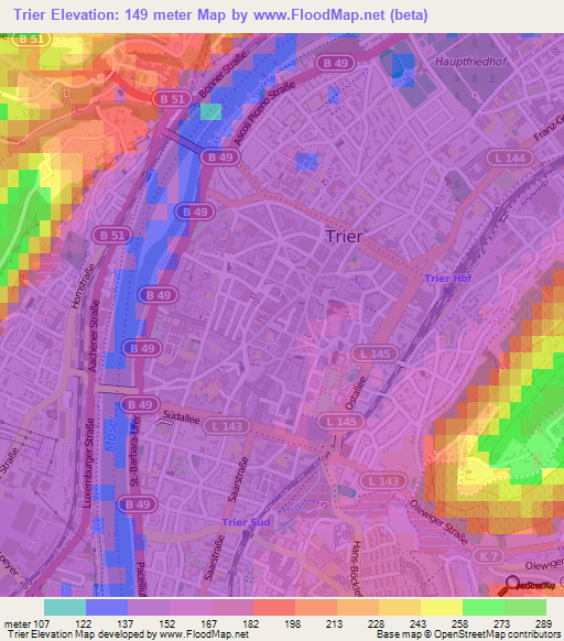 Trier,Germany Elevation Map