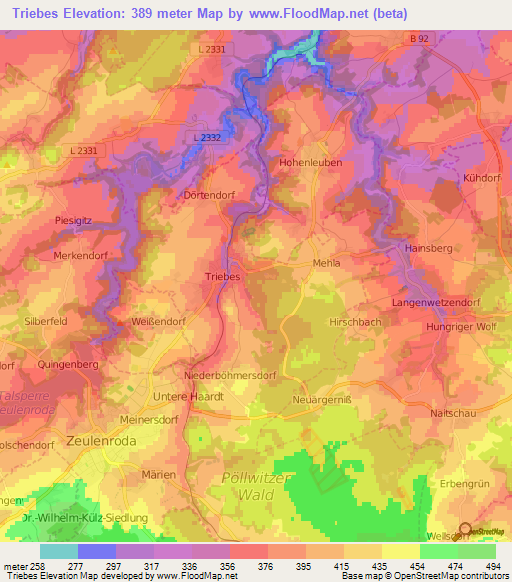 Triebes,Germany Elevation Map