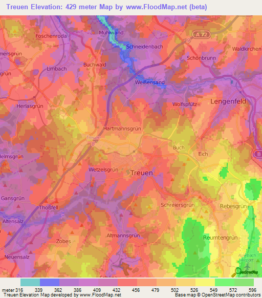 Treuen,Germany Elevation Map