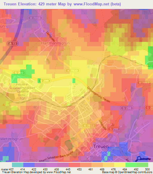 Treuen,Germany Elevation Map