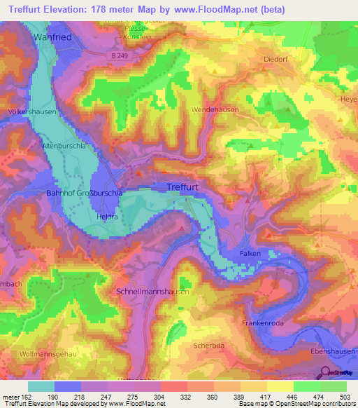 Treffurt,Germany Elevation Map