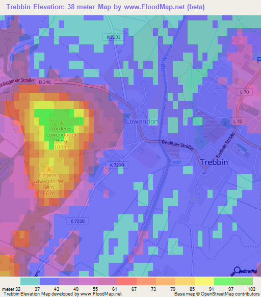 Trebbin,Germany Elevation Map