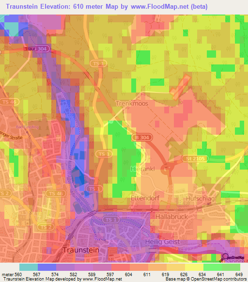 Traunstein,Germany Elevation Map