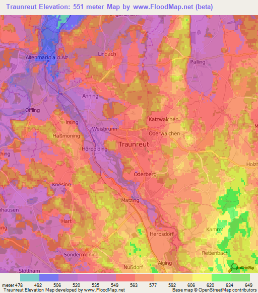 Traunreut,Germany Elevation Map