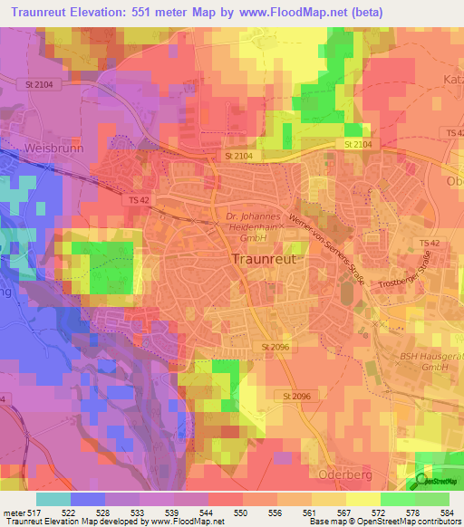 Traunreut,Germany Elevation Map