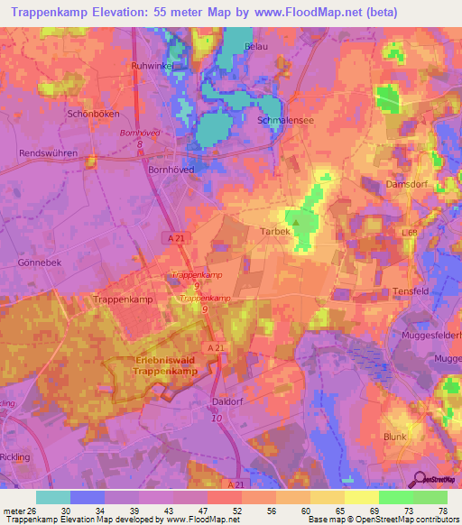 Trappenkamp,Germany Elevation Map