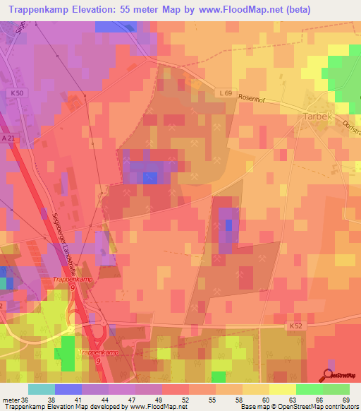 Trappenkamp,Germany Elevation Map