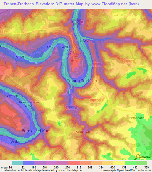 Traben-Trarbach,Germany Elevation Map