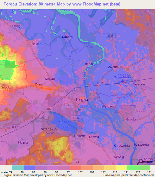 Torgau,Germany Elevation Map