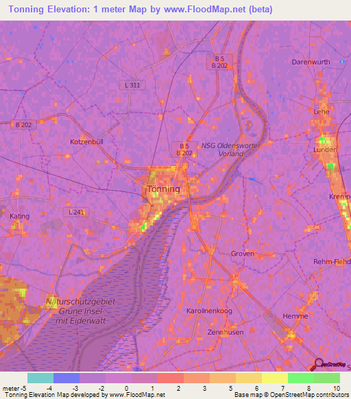 Tonning,Germany Elevation Map