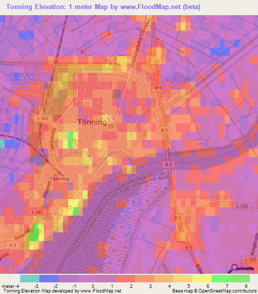 Tonning,Germany Elevation Map