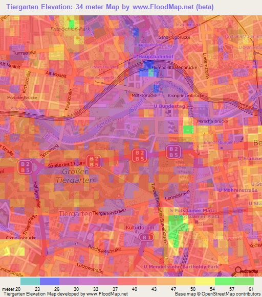 Tiergarten,Germany Elevation Map