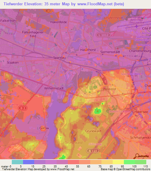 Tiefwerder,Germany Elevation Map