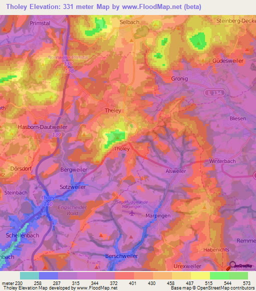 Tholey,Germany Elevation Map