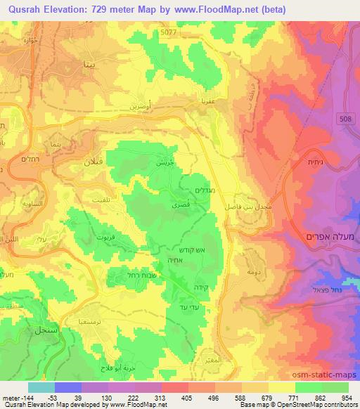 Qusrah,Palestinian Territory Elevation Map