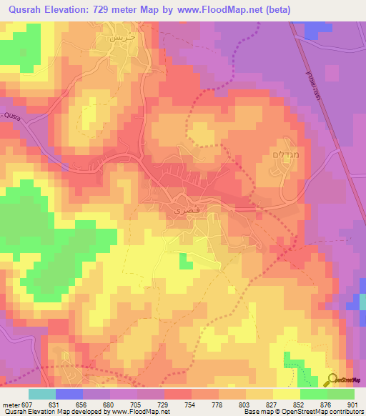 Qusrah,Palestinian Territory Elevation Map