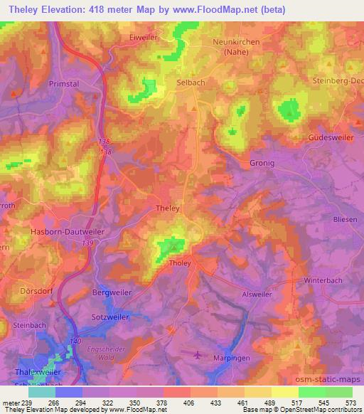 Theley,Germany Elevation Map