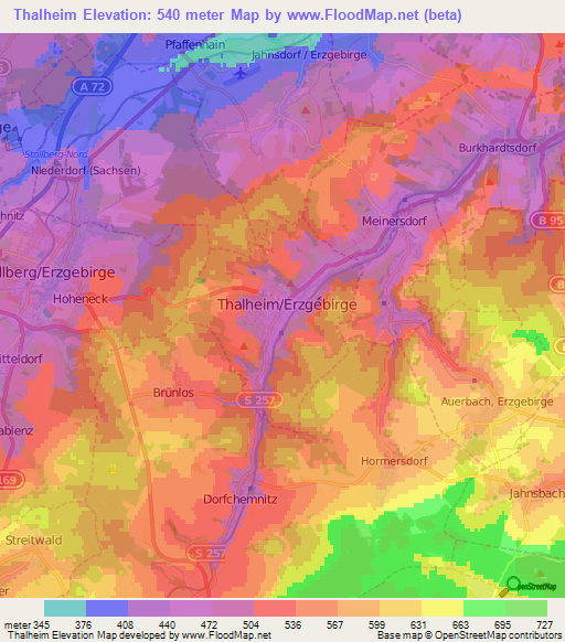 Thalheim,Germany Elevation Map