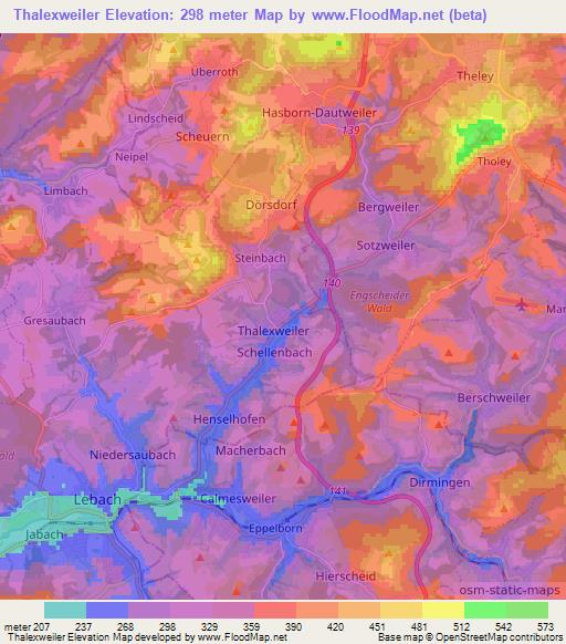 Thalexweiler,Germany Elevation Map