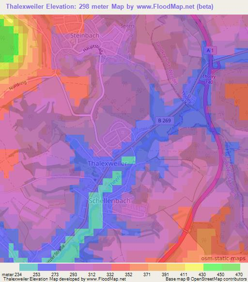 Thalexweiler,Germany Elevation Map