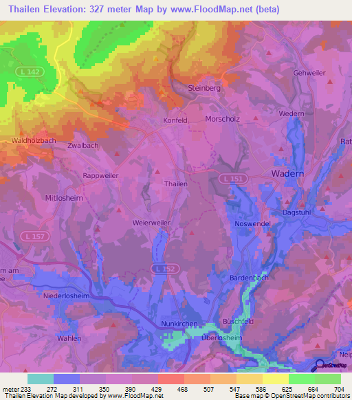 Thailen,Germany Elevation Map