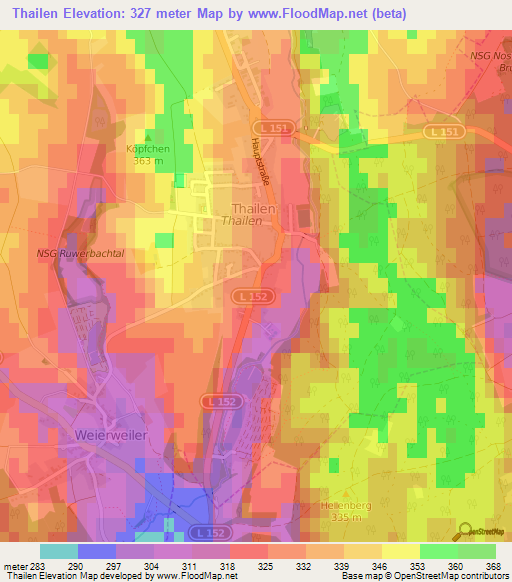 Thailen,Germany Elevation Map