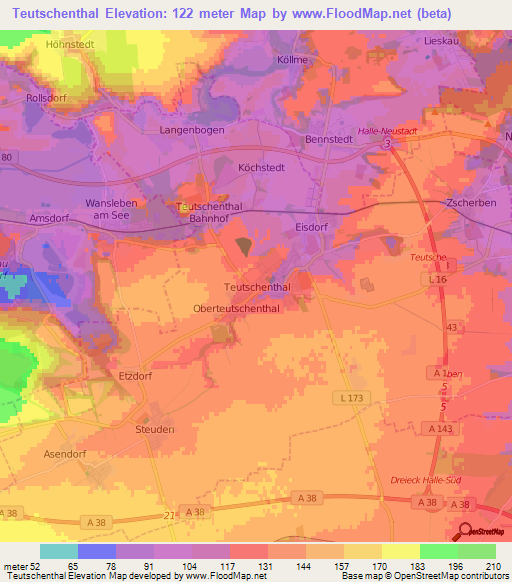 Teutschenthal,Germany Elevation Map