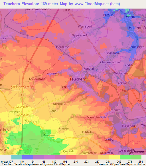 Teuchern,Germany Elevation Map