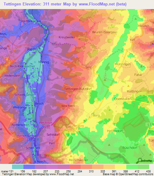 Tettingen,Germany Elevation Map