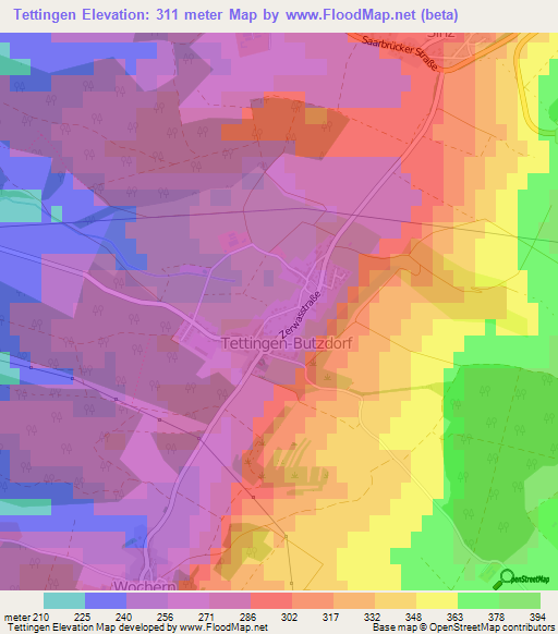 Tettingen,Germany Elevation Map